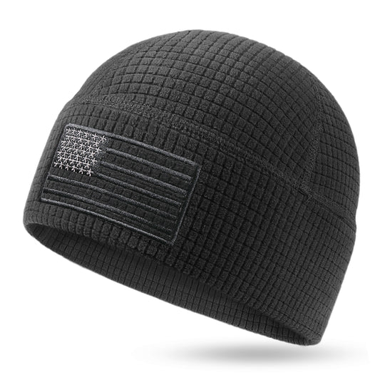 Grid American flag fleece beanie